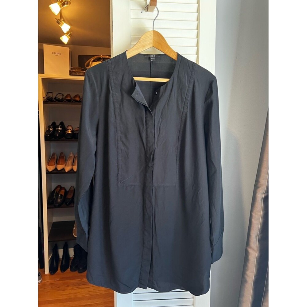 COS Black Collarless Silk Shirt